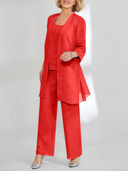 Chiffon Sequins Scoop Ankle-Length Mother of the Bride Pantsuits with Jacket