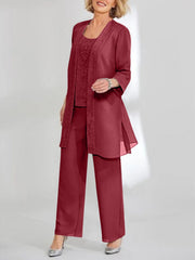 Chiffon Sequins Scoop Ankle-Length Mother of the Bride Pantsuits with Jacket