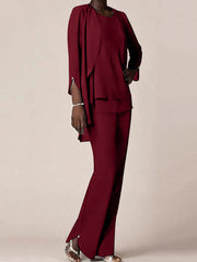 Chiffon Scoop Long Sleeves Floor-Length Mother of the Bride Pantsuits with Ruffles