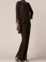 Chiffon Scoop Long Sleeves Floor-Length Mother of the Bride Pantsuits with Ruffles