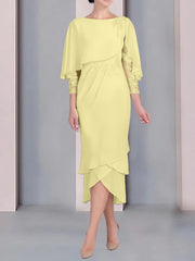 Sheath Column Scoop Short Sleeves Tea Length Mother Of The Bride Dresses With Appliques Lace