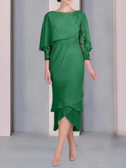 Sheath Column Scoop Short Sleeves Tea Length Mother Of The Bride Dresses With Appliques Lace