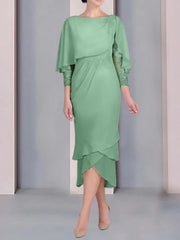 Sheath Column Scoop Short Sleeves Tea Length Mother Of The Bride Dresses With Appliques Lace
