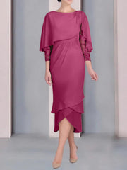 Sheath Column Scoop Short Sleeves Tea Length Mother Of The Bride Dresses With Appliques Lace