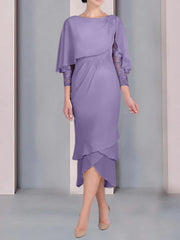 Sheath Column Scoop Short Sleeves Tea Length Mother Of The Bride Dresses With Appliques Lace