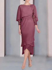 Sheath Column Scoop Short Sleeves Tea Length Mother Of The Bride Dresses With Appliques Lace
