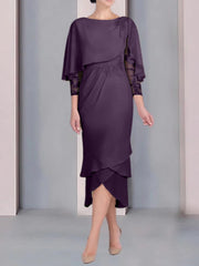 Sheath Column Scoop Short Sleeves Tea Length Mother Of The Bride Dresses With Appliques Lace