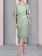 Sheath Column Scoop Short Sleeves Tea Length Mother Of The Bride Dresses With Appliques Lace