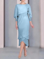 Sheath Column Scoop Short Sleeves Tea Length Mother Of The Bride Dresses With Appliques Lace