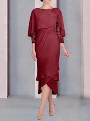Sheath Column Scoop Short Sleeves Tea Length Mother Of The Bride Dresses With Appliques Lace