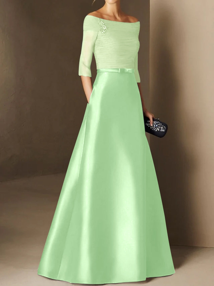 A Line Princess Off The Shoulder Short Sleeves Mother Of The Bride Dresses With Belt Applique