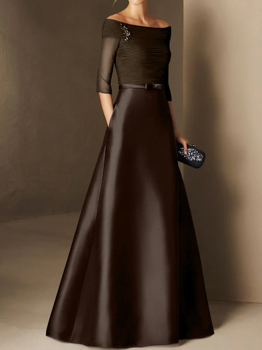 A Line Princess Off The Shoulder Short Sleeves Mother Of The Bride Dresses With Belt Applique