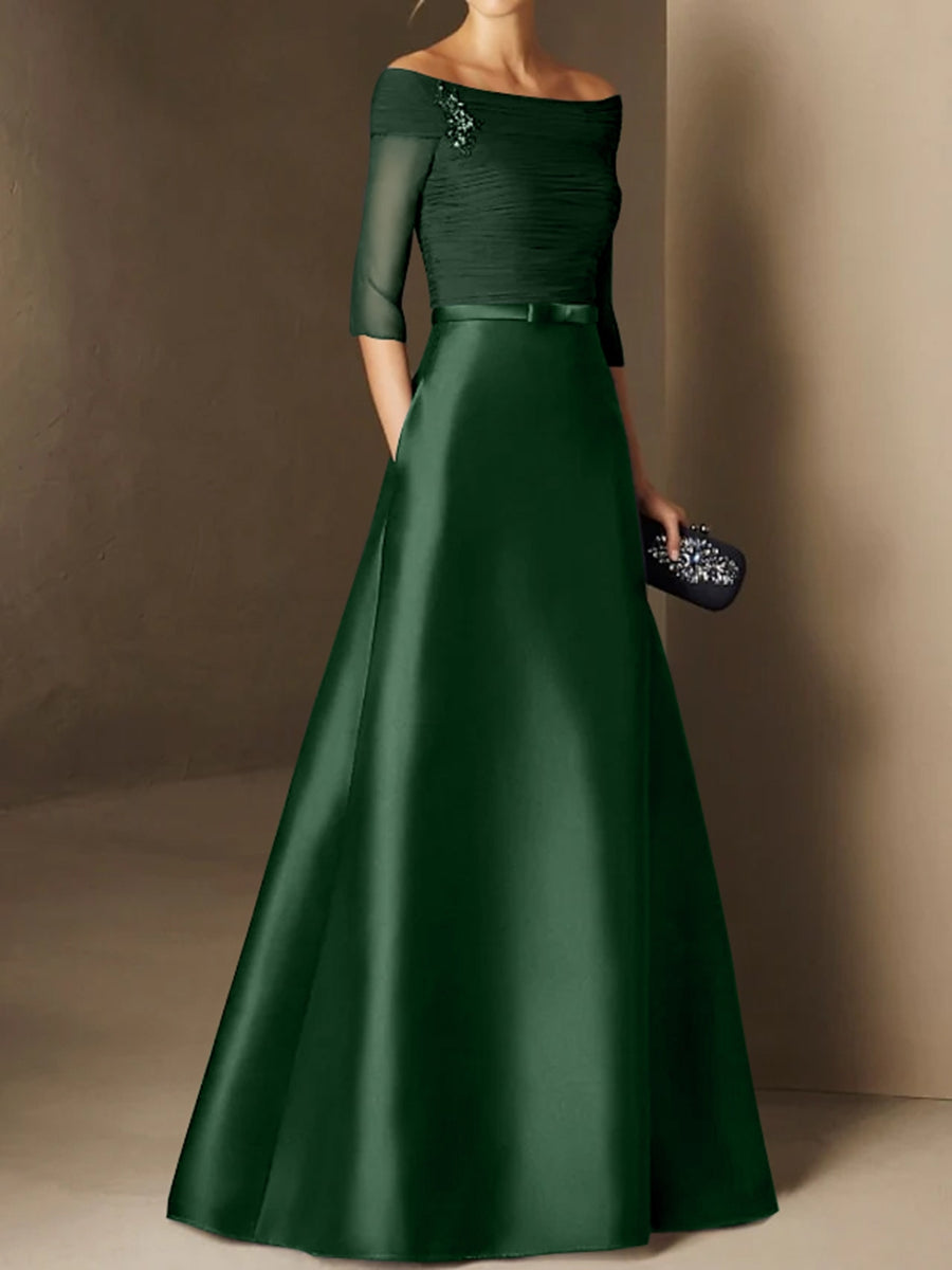 A Line Princess Off The Shoulder Short Sleeves Mother Of The Bride Dresses With Belt Applique