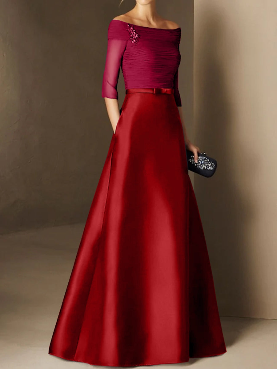 A Line Princess Off The Shoulder Short Sleeves Mother Of The Bride Dresses With Belt Applique