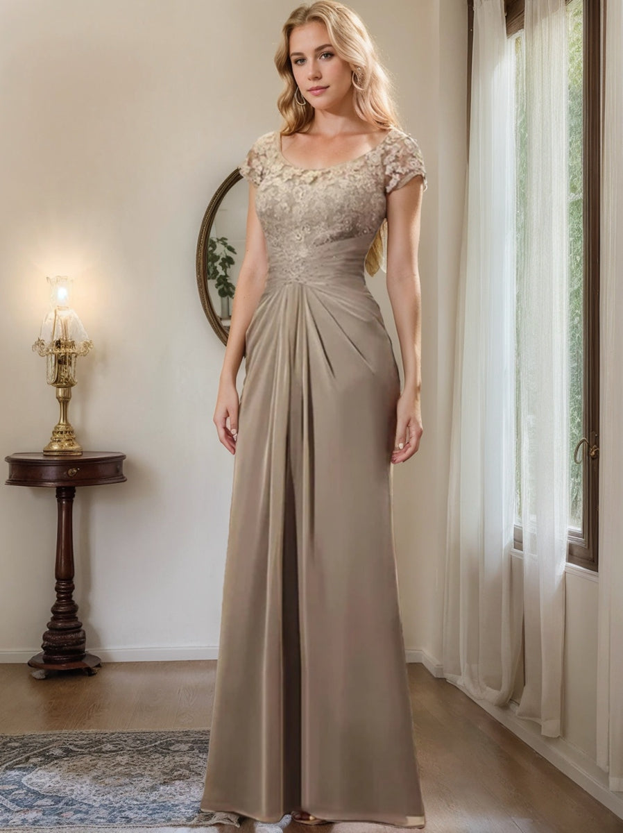 Sheath Column Scoop Floor Length Chiffon Mother Of The Bride Dresses With Lace Ruffle
