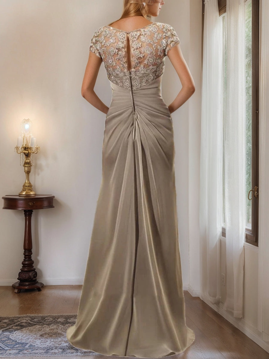 Sheath Column Scoop Floor Length Chiffon Mother Of The Bride Dresses With Lace Ruffle