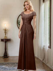 Sheath Column Scoop Floor Length Chiffon Mother Of The Bride Dresses With Lace Ruffle