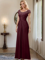 Sheath Column Scoop Floor Length Chiffon Mother Of The Bride Dresses With Lace Ruffle