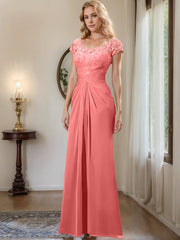 Sheath Column Scoop Floor Length Chiffon Mother Of The Bride Dresses With Lace Ruffle