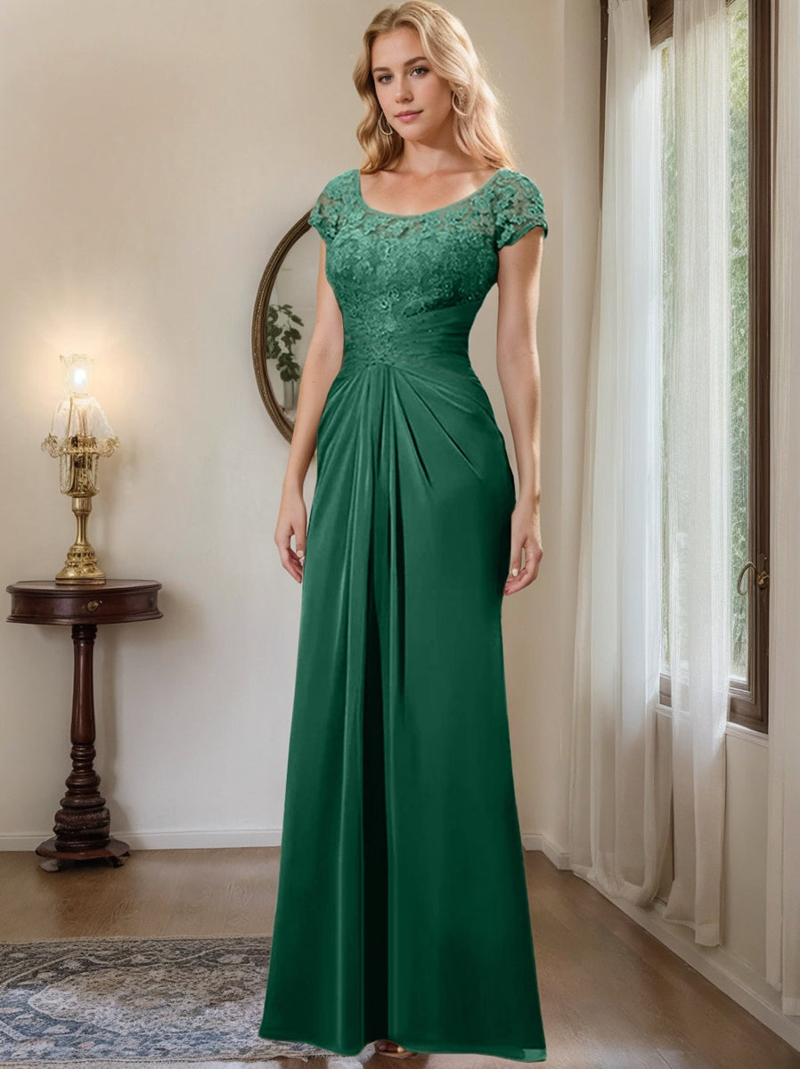 Sheath Column Scoop Floor Length Chiffon Mother Of The Bride Dresses With Lace Ruffle