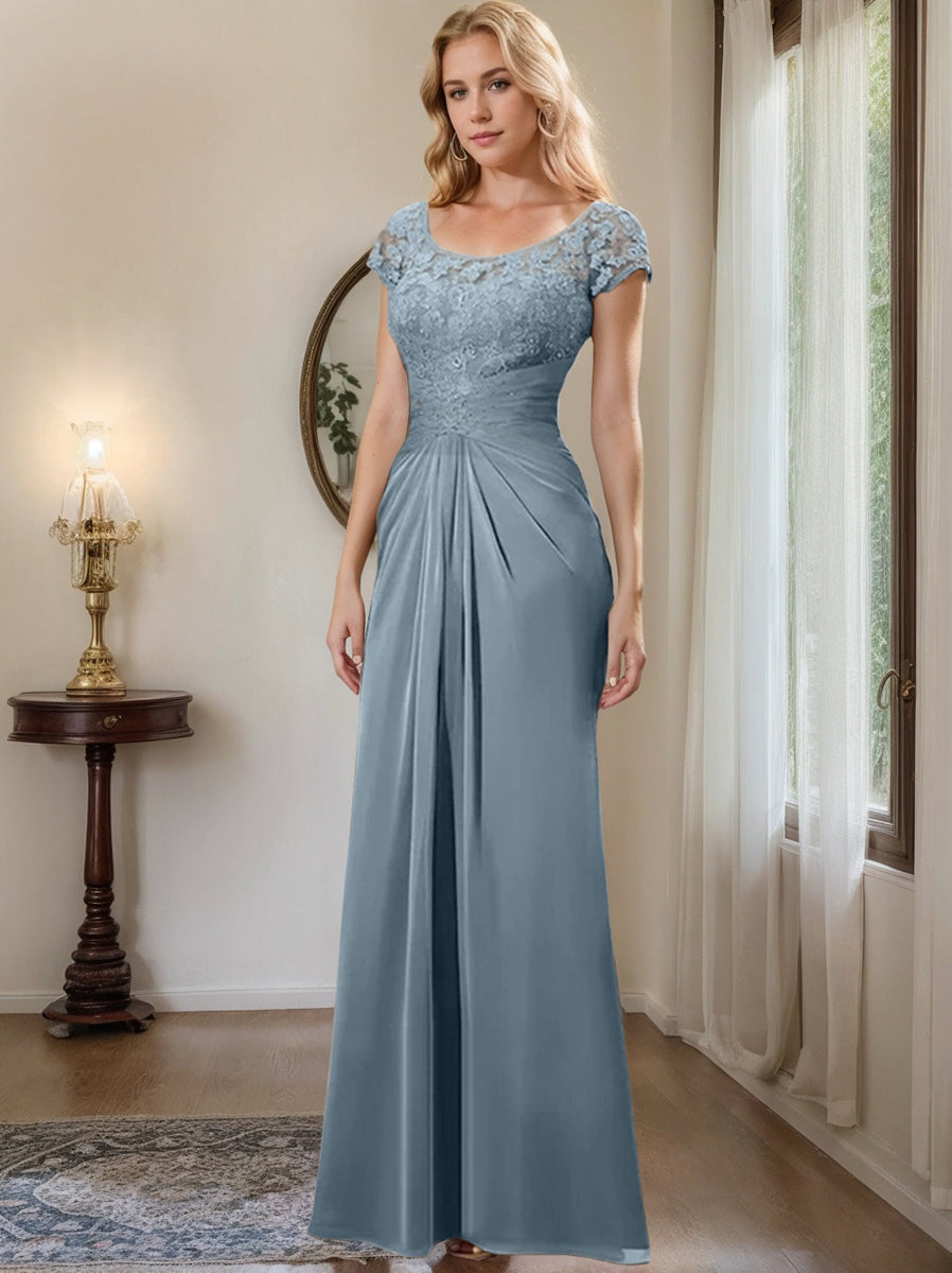Sheath Column Scoop Floor Length Chiffon Mother Of The Bride Dresses With Lace Ruffle