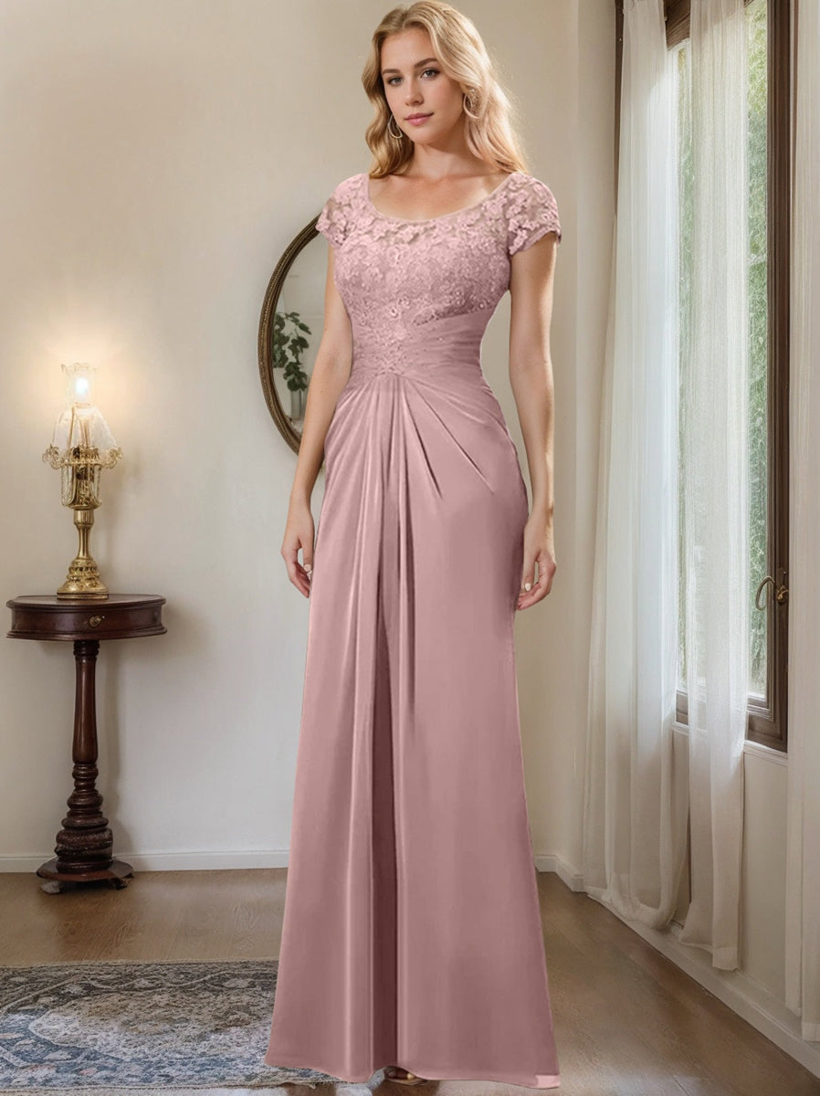 Sheath Column Scoop Floor Length Chiffon Mother Of The Bride Dresses With Lace Ruffle