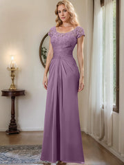 Sheath/Column Scoop Floor-Length Chiffon Mother of the Bride Dresses With Lace Ruffle