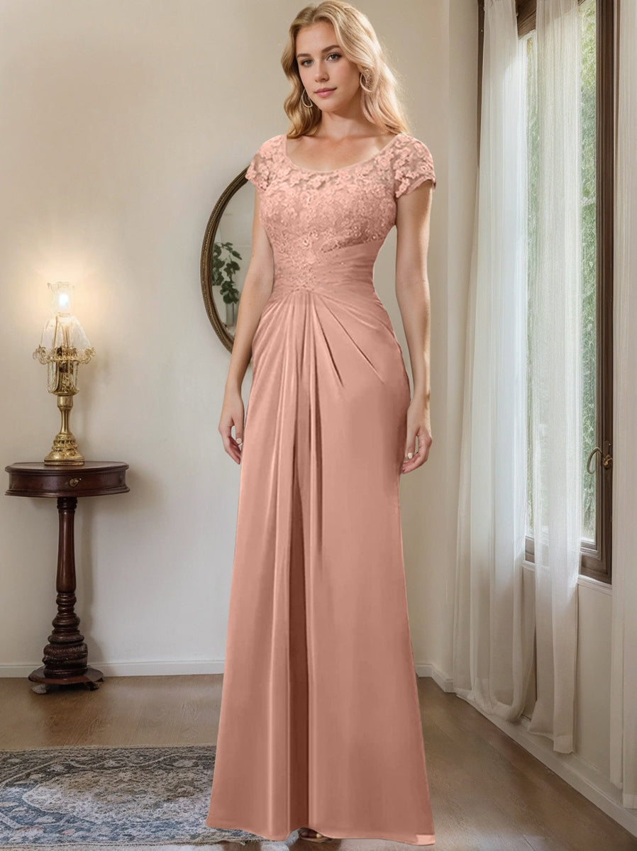 Sheath Column Scoop Floor Length Chiffon Mother Of The Bride Dresses With Lace Ruffle