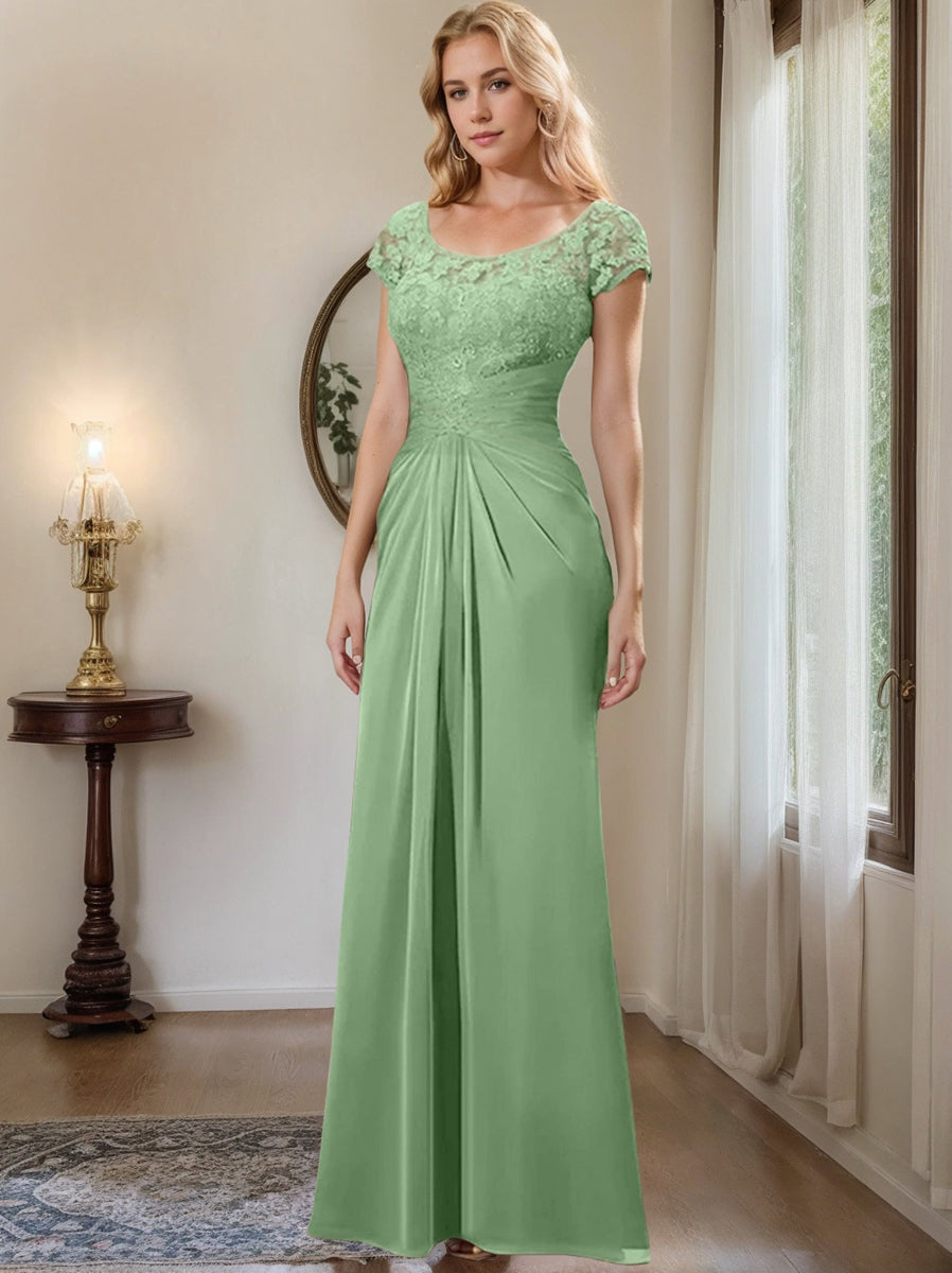 Sheath Column Scoop Floor Length Chiffon Mother Of The Bride Dresses With Lace Ruffle