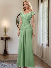Sheath Column Scoop Floor Length Chiffon Mother Of The Bride Dresses With Lace Ruffle
