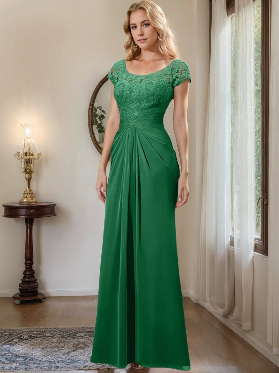 Sheath Column Scoop Floor Length Chiffon Mother Of The Bride Dresses With Lace Ruffle