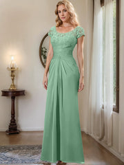 Sheath Column Scoop Floor Length Chiffon Mother Of The Bride Dresses With Lace Ruffle