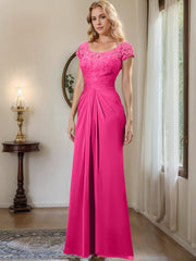 Sheath/Column Scoop Floor-Length Chiffon Mother of the Bride Dresses With Lace Ruffle