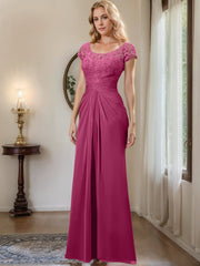 Sheath Column Scoop Floor Length Chiffon Mother Of The Bride Dresses With Lace Ruffle