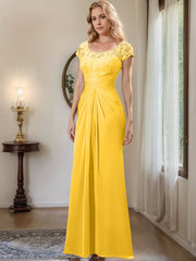 Sheath Column Scoop Floor Length Chiffon Mother Of The Bride Dresses With Lace Ruffle
