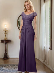 Sheath Column Scoop Floor Length Chiffon Mother Of The Bride Dresses With Lace Ruffle