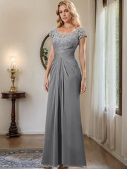 Sheath Column Scoop Floor Length Chiffon Mother Of The Bride Dresses With Lace Ruffle