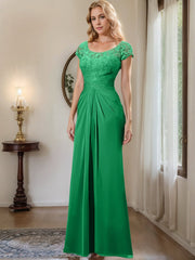 Sheath Column Scoop Floor Length Chiffon Mother Of The Bride Dresses With Lace Ruffle