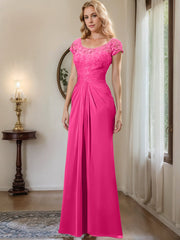 Sheath Column Scoop Floor Length Chiffon Mother Of The Bride Dresses With Lace Ruffle