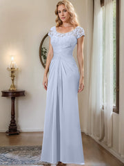 Sheath Column Scoop Floor Length Chiffon Mother Of The Bride Dresses With Lace Ruffle