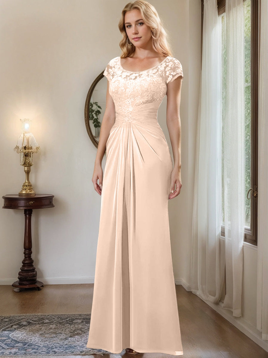 Sheath Column Scoop Floor Length Chiffon Mother Of The Bride Dresses With Lace Ruffle