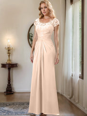 Sheath Column Scoop Floor Length Chiffon Mother Of The Bride Dresses With Lace Ruffle