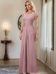 Sheath Column Scoop Floor Length Chiffon Mother Of The Bride Dresses With Lace Ruffle