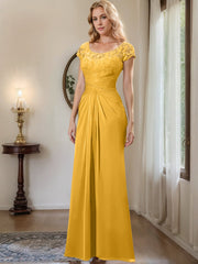 Sheath Column Scoop Floor Length Chiffon Mother Of The Bride Dresses With Lace Ruffle