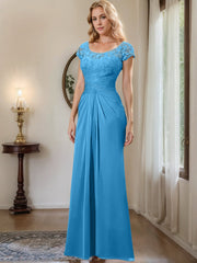 Sheath Column Scoop Floor Length Chiffon Mother Of The Bride Dresses With Lace Ruffle