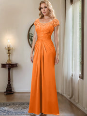 Sheath Column Scoop Floor Length Chiffon Mother Of The Bride Dresses With Lace Ruffle