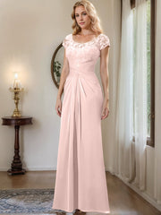 Sheath Column Scoop Floor Length Chiffon Mother Of The Bride Dresses With Lace Ruffle