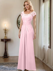 Sheath Column Scoop Floor Length Chiffon Mother Of The Bride Dresses With Lace Ruffle