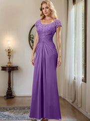 Sheath/Column Scoop Floor-Length Chiffon Mother of the Bride Dresses With Lace Ruffle