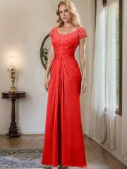Sheath Column Scoop Floor Length Chiffon Mother Of The Bride Dresses With Lace Ruffle